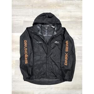Grundens Dark Seas Mens Medium Black Hooded Rain Full Zip Fishing Jacket